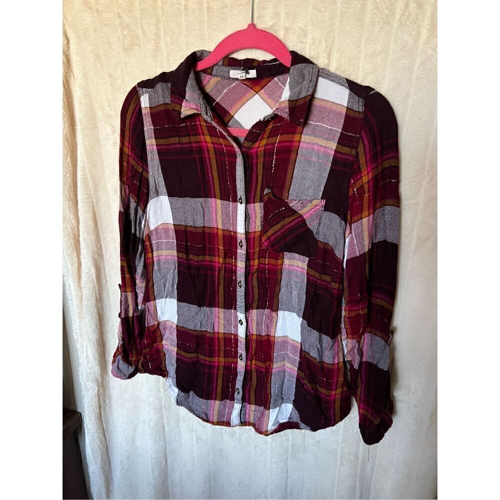Maurices Multi-Colored Plaid Button Down Top Woman’s Size Medium